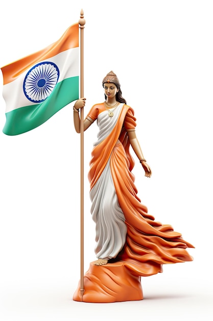 Illustration 3D stylisée de Bharat Mata sur fond blanc pour le jour de l'indépendance indienne