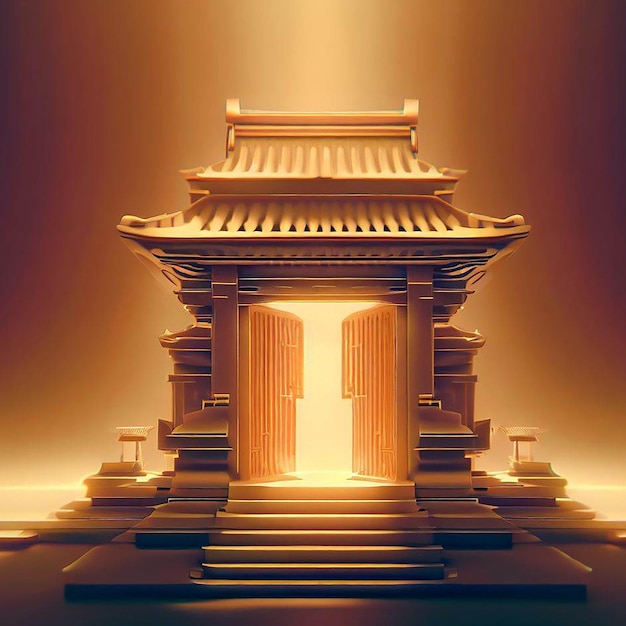 Photo illustration 3d d'un temple avec une porte au milieu