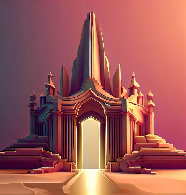 illustration 3d d'un temple avec une porte au milieu