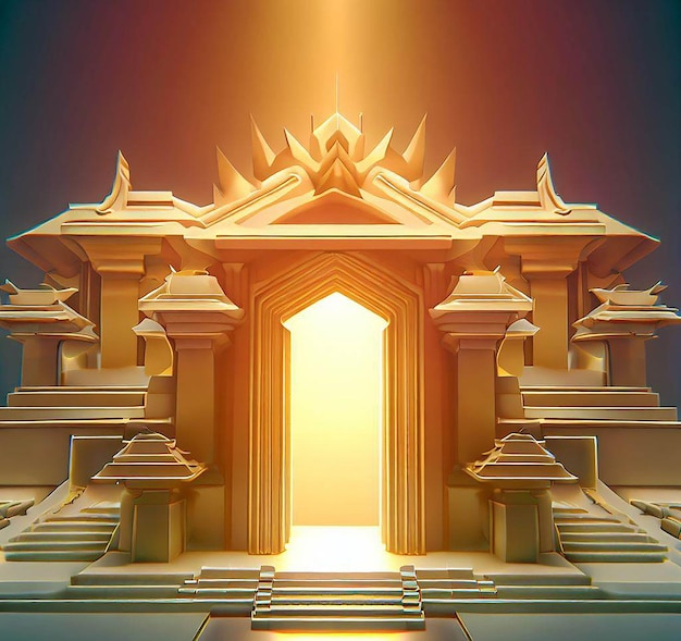 Photo illustration 3d d'un temple avec une porte au milieu