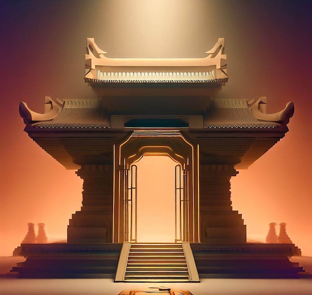 Photo illustration 3d d'un temple avec une porte au milieu