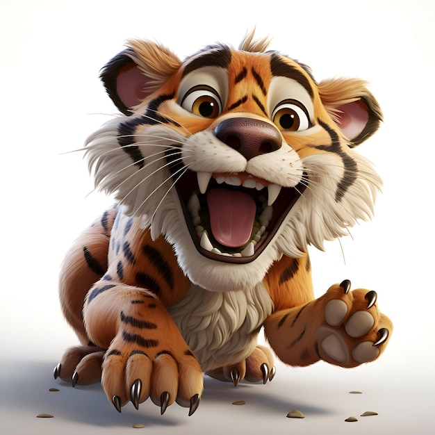 Illustration 3D d'un tigre drôle sur un fond blanc