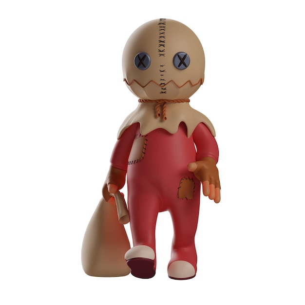 Illustration 3D Trik'r traite la marche 3D tout en faisant glisser des sacs, utilisez des gants avec un visage effrayant