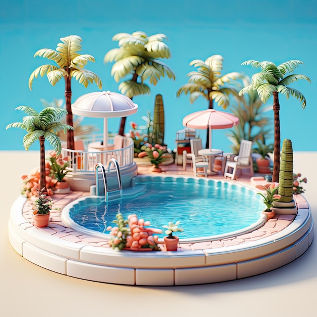 illustration 3d villa isométrique avec piscine