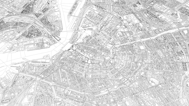 Illustration 3D de la ville d'Amsterdam et des bâtiments de masse