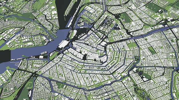 Illustration 3D de la ville d'Amsterdam et des bâtiments de masse