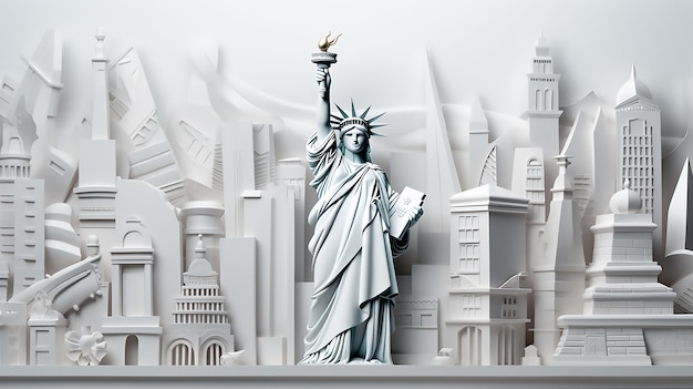 Illustration 3D de la ville mondiale Concept de voyage autour du monde avec des points de repère à fond blanc