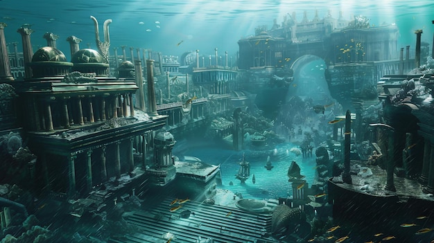 Illustration en 3D de la ville sous-marine d'Atlantis