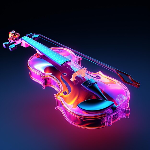 Photo illustration 3d d'un violon de style néon