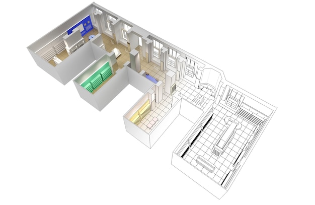 illustration 3D de la visualisation de l'intérieur du centre commercial