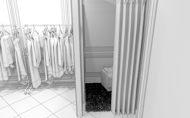 illustration 3D de la visualisation de l'intérieur du magasin de vêtements