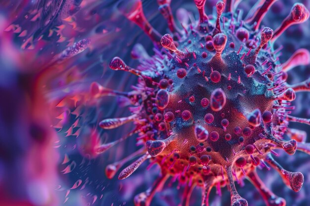 Photo illustration 3d vivante d'une particule de virus