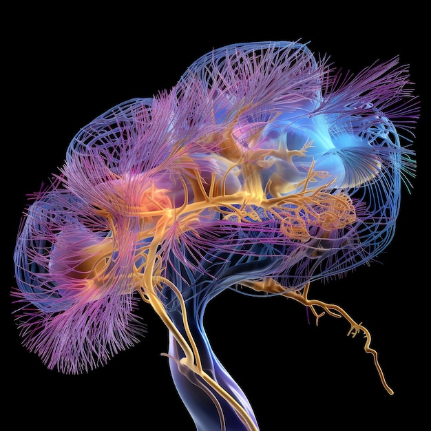 Illustration 3D des voies nerveuses du cerveau humain basée