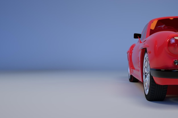 Photo illustration 3d d'une voiture rouge sur fond blanc. vide pour le texte, concept de voiture