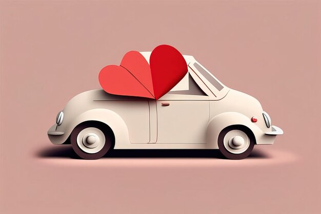 Photo illustration 3d voiture de saint valentin avec un coeur illustration 3d