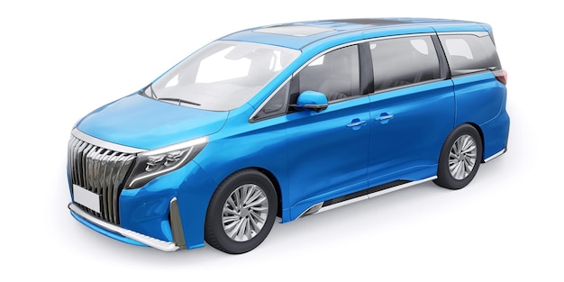 Illustration 3D de la voiture de ville familiale Blue Minivan Premium Business Car