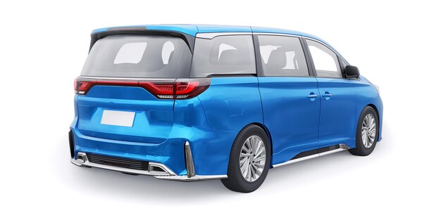 Illustration 3D de la voiture de ville familiale Blue Minivan Premium Business Car