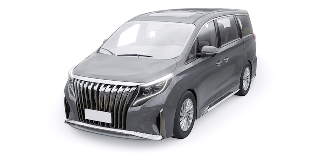 Illustration 3D de la voiture de ville familiale Minivan grise Premium Business Car
