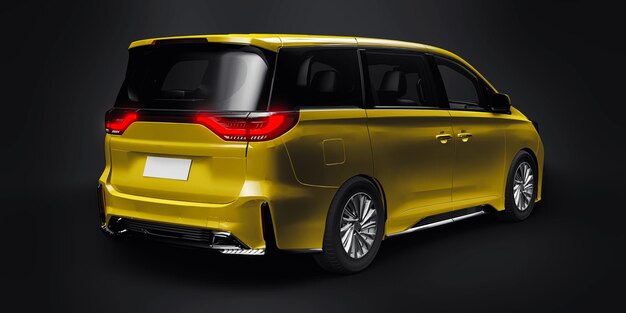 Illustration 3D de la voiture de ville familiale Minivan jaune Premium Business Car