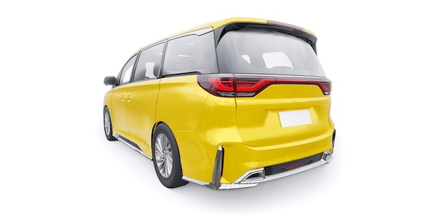 Illustration 3D de la voiture de ville familiale Minivan jaune Premium Business Car