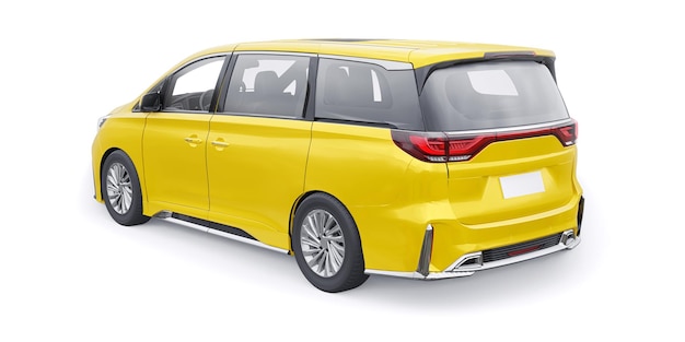 Illustration 3D de la voiture de ville familiale Minivan jaune Premium Business Car