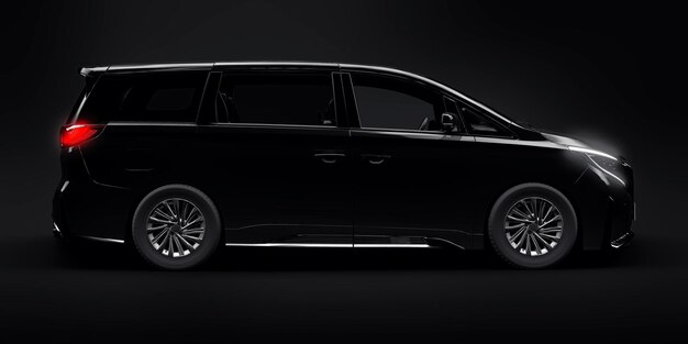 Illustration 3D de la voiture de ville familiale Minivan noire Premium Business Car