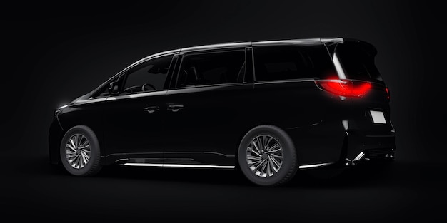 Illustration 3D de la voiture de ville familiale Minivan noire Premium Business Car