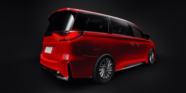 Illustration 3D de voiture de ville familiale Minivan rouge Premium Business Car