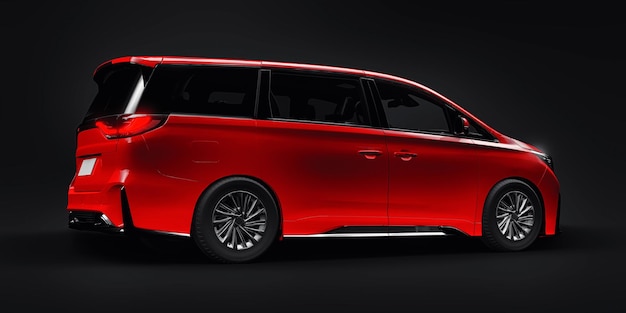 Illustration 3D de voiture de ville familiale Minivan rouge Premium Business Car