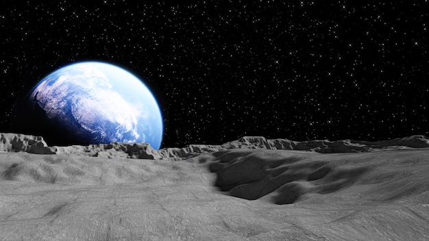 illustration 3d Vue de la planète Terre depuis la surface de la LuneÉléments de cette image fournis par la NASA