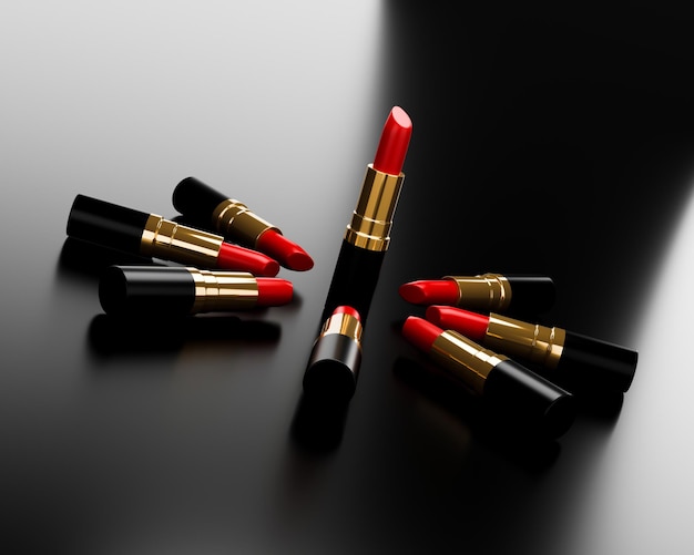 Photo illustration 3dproduit de rouge à lèvres situé sur le sol