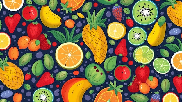 Une illustration abondante et biologique de motifs de fruits sans couture