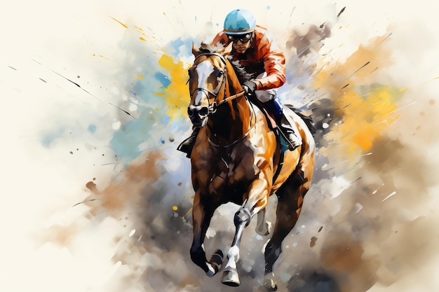 Illustration abstraite d'un cheval de course avec Jockey in Motion Ai générative