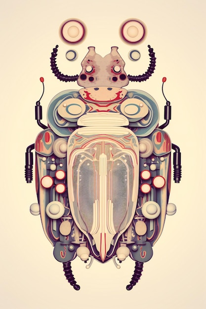 Illustration abstraite colorée d'un coléoptère femelle sous forme de corps humain