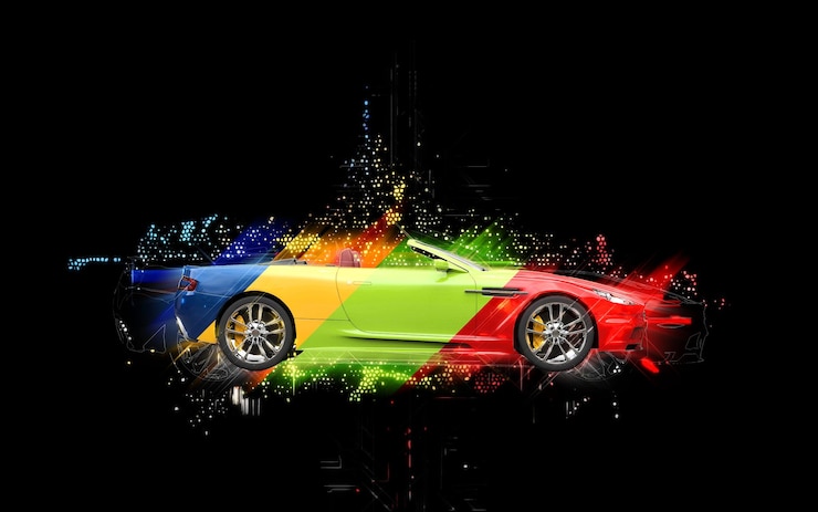 Photo illustration abstraite colorée d'une voiture de sport