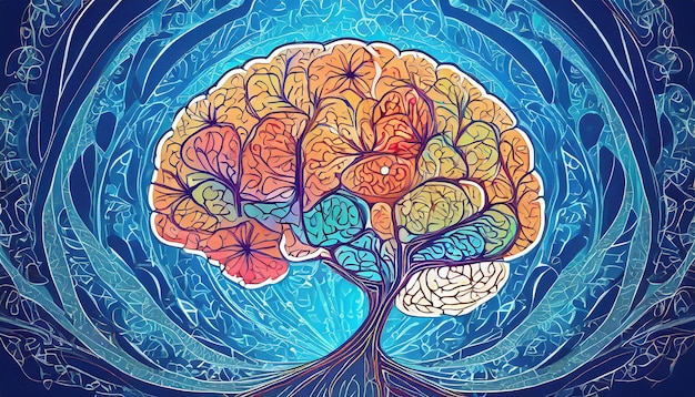 Illustration abstraite du cerveau humain grand arbre concept de soin de soi pensée positive et esprit créatif