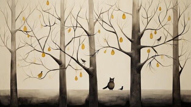 Illustration abstraite du chien et du chat de l'arbre