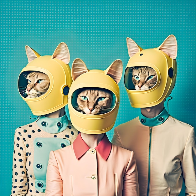 Illustration abstraite du groupe de musique Funky Cats pop rétro à la mode et motif corofulxA