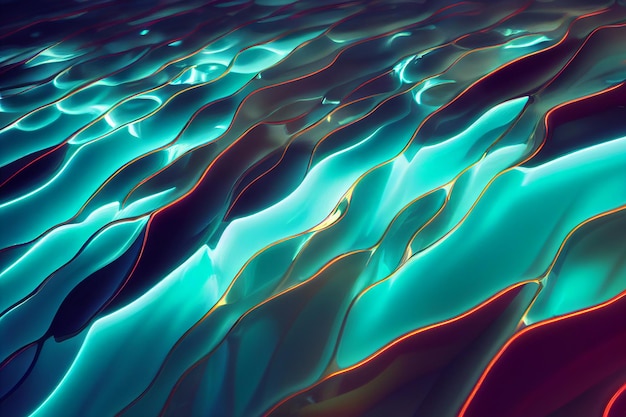 Illustration abstraite du mouvement dynamique liquide avec réflexion de surface de couleur néon