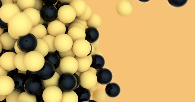 Illustration abstraite jaune et noire Fond 3d réaliste avec des sphères organiques Modèle de conception de couverture ou de bannière à la mode Modèle de bannière publicitaire Fond d'écran dynamique avec des boules ou des particules