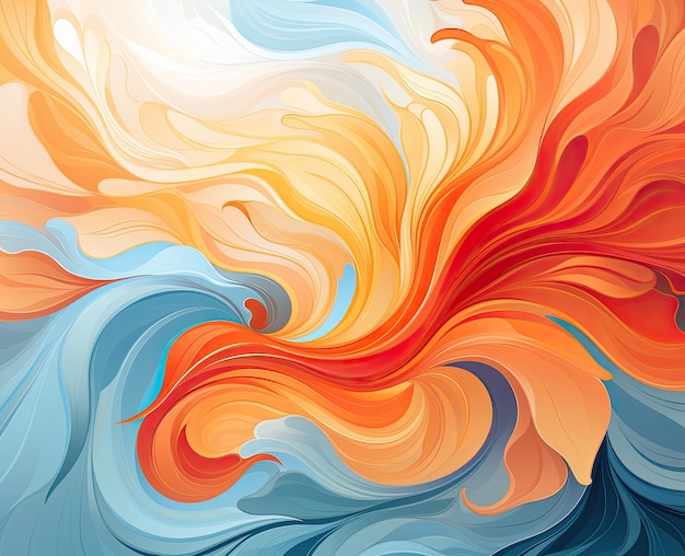 Illustration abstraite d'un motif de feuilles et de fleurs en fleurs pétales orange vif et ligne bleue