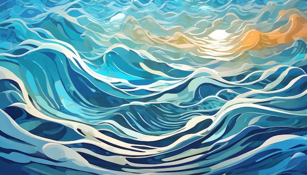 Illustration abstraite ondulations sur l'eau En gros l'eau de mer bleue et les vagues vue de haut de la surface