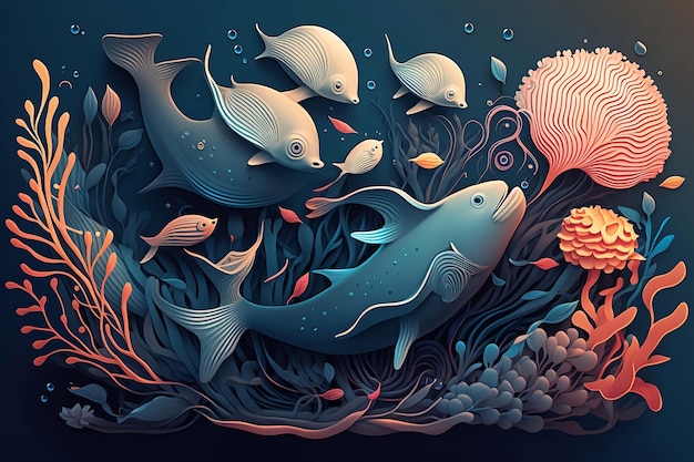 Illustration abstraite de poissons de mer