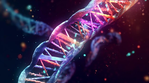 Illustration abstraite représentant un brin d'ADN mettant en valeur la beauté complexe de la molécule génétique avec une touche d'abstraction artistique Generative Ai