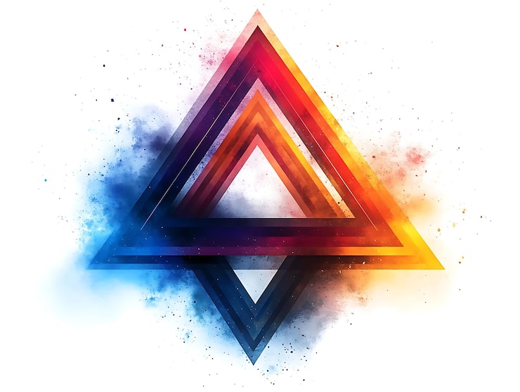 Photo illustration abstraite de triangles multicolores avec explosion de poussière