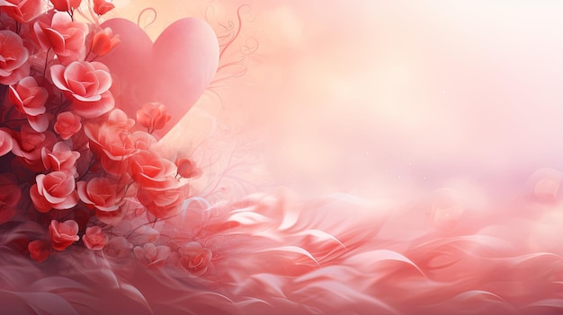 Illustration abstraite de valentines roses avec des fleurs de cœur et un motif d'onde
