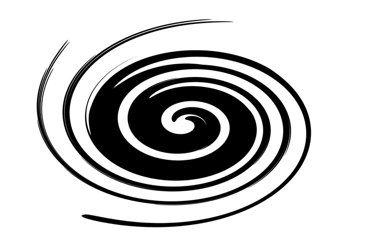 Photo illustration abstraite d'un vortex noir sur fond blanc.