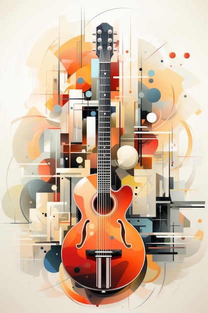 Photo illustration acoustique de guitare pour la publicité graphique musicale créée avec la technologie d'ia générative