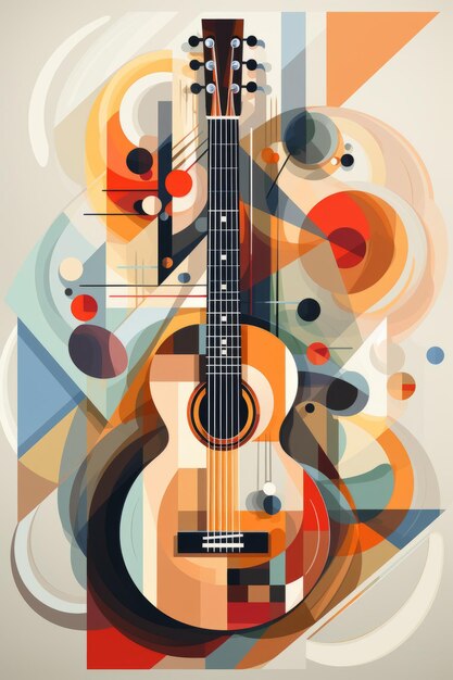 Photo illustration acoustique de guitare pour la publicité graphique musicale créée avec la technologie d'ia générative