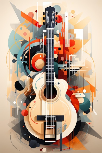 Photo illustration acoustique de guitare pour la publicité graphique musicale créée avec la technologie d'ia générative